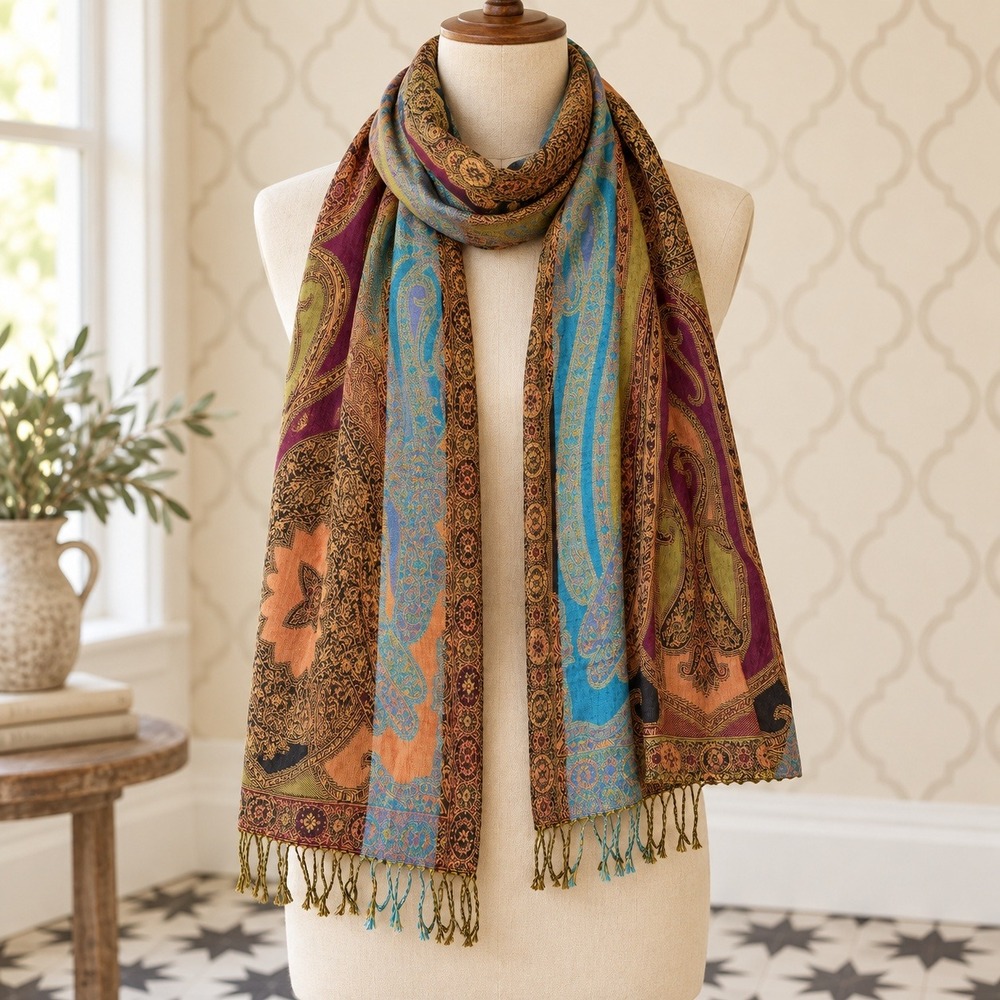 Nine West (Missing Tag) Scarf Shawl Paisley Pashmina Turquoise Magenta OS